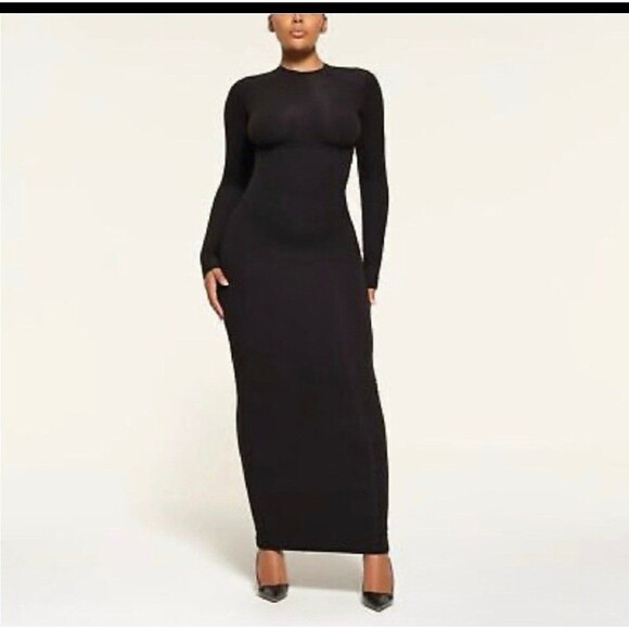 SKIMS Fits Everybody Corset Long Sleeve Dress in Onyx XSmall NEW NWT - Picture 1 of 6